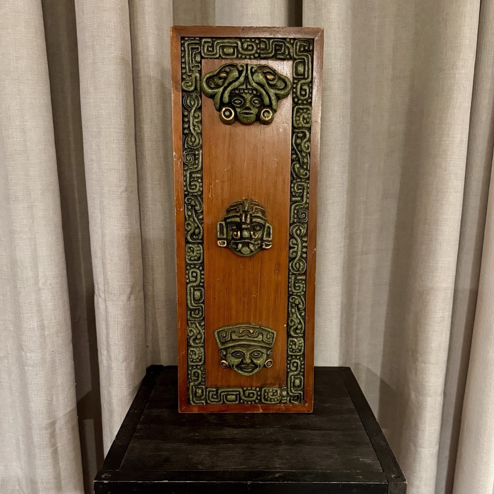 Vintage Mexican Wall Art Plaque | Aztec Mayan Motif | CALLI S.A. Folk Art